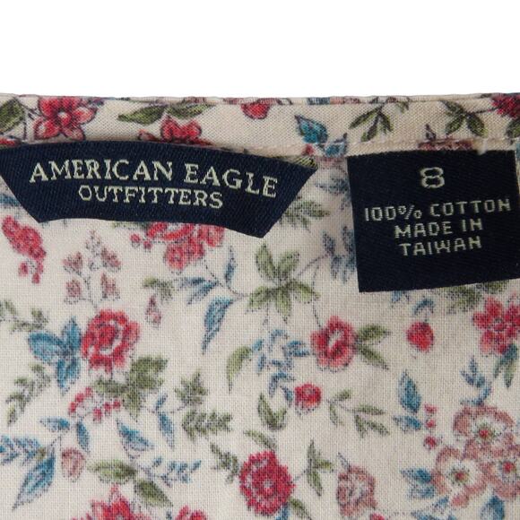 Y2k American Eagle Retro Floral Lace Up Sweetheart Top Long Sleeve Medium - Picture 7 of 7
